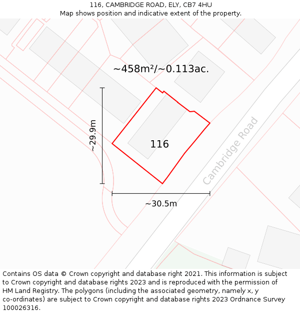 116, CAMBRIDGE ROAD, ELY, CB7 4HU: Plot and title map