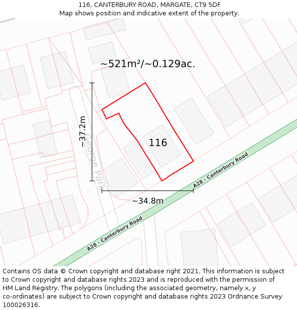 116, CANTERBURY ROAD, MARGATE, CT9 5DF: Plot and title map