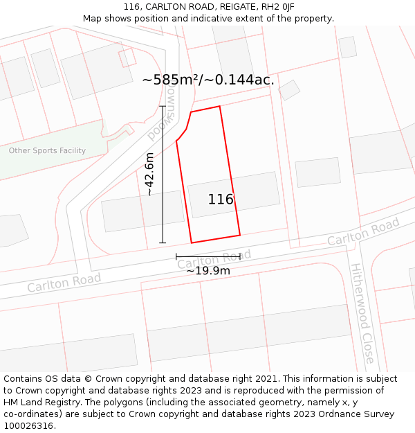 116, CARLTON ROAD, REIGATE, RH2 0JF: Plot and title map