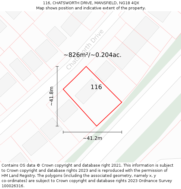 116, CHATSWORTH DRIVE, MANSFIELD, NG18 4QX: Plot and title map