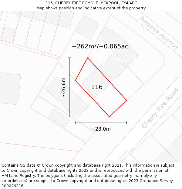 116, CHERRY TREE ROAD, BLACKPOOL, FY4 4PG: Plot and title map