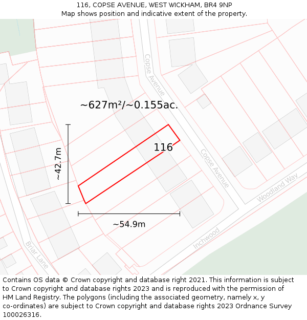 116, COPSE AVENUE, WEST WICKHAM, BR4 9NP: Plot and title map