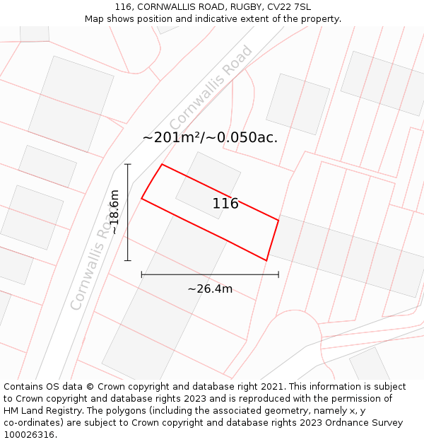 116, CORNWALLIS ROAD, RUGBY, CV22 7SL: Plot and title map