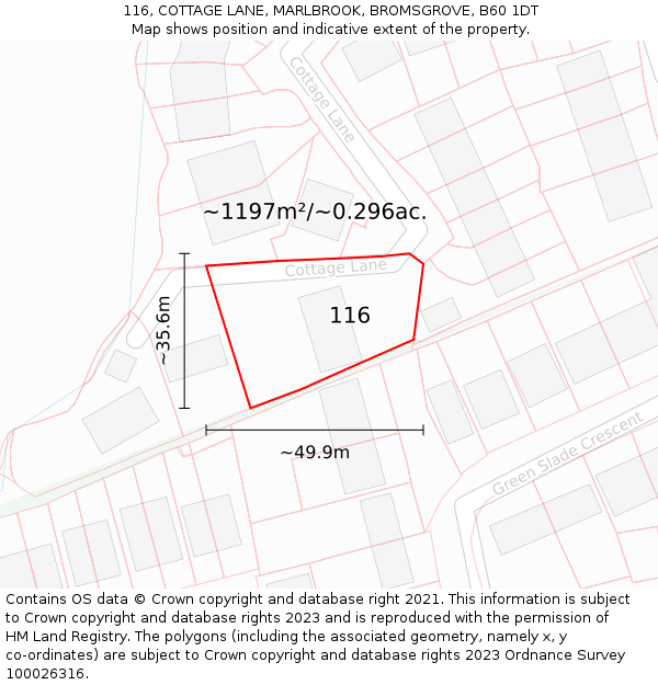 116, COTTAGE LANE, MARLBROOK, BROMSGROVE, B60 1DT: Plot and title map