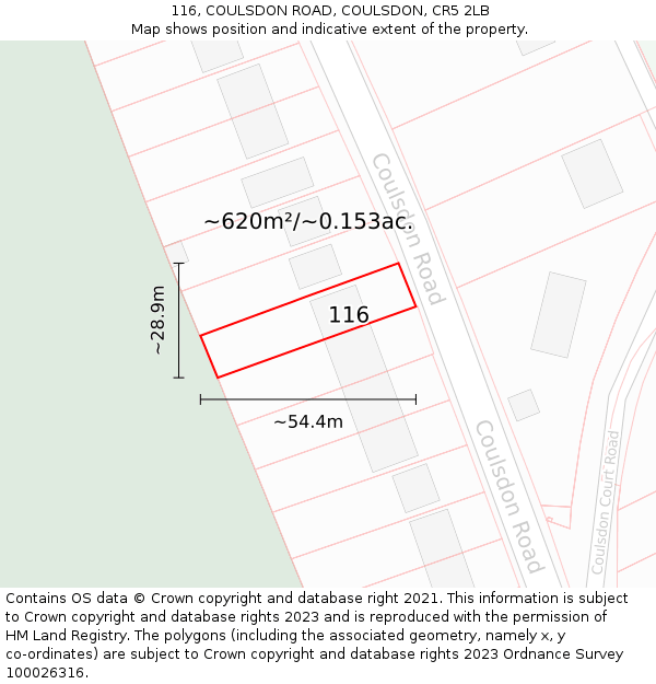 116, COULSDON ROAD, COULSDON, CR5 2LB: Plot and title map