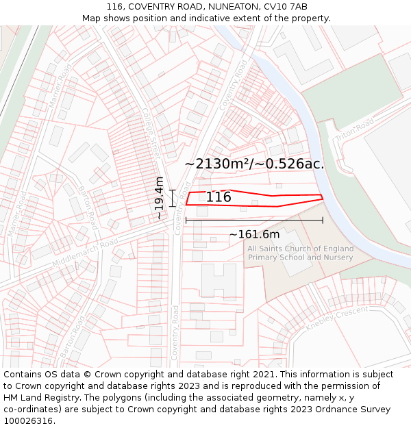 116, COVENTRY ROAD, NUNEATON, CV10 7AB: Plot and title map