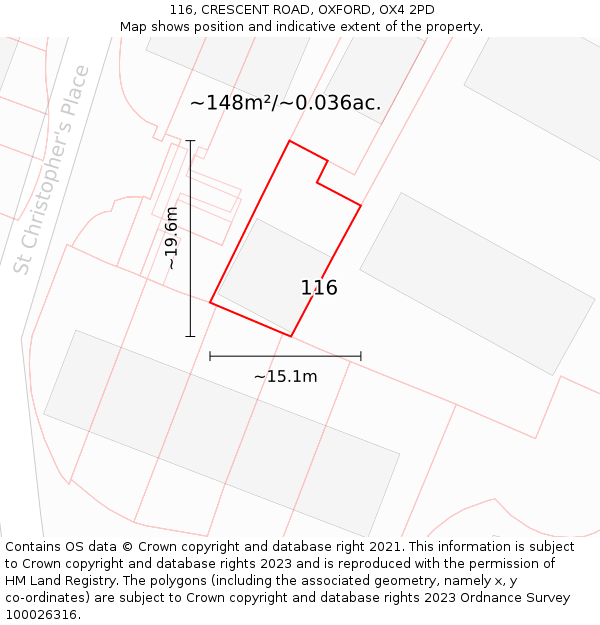 116, CRESCENT ROAD, OXFORD, OX4 2PD: Plot and title map