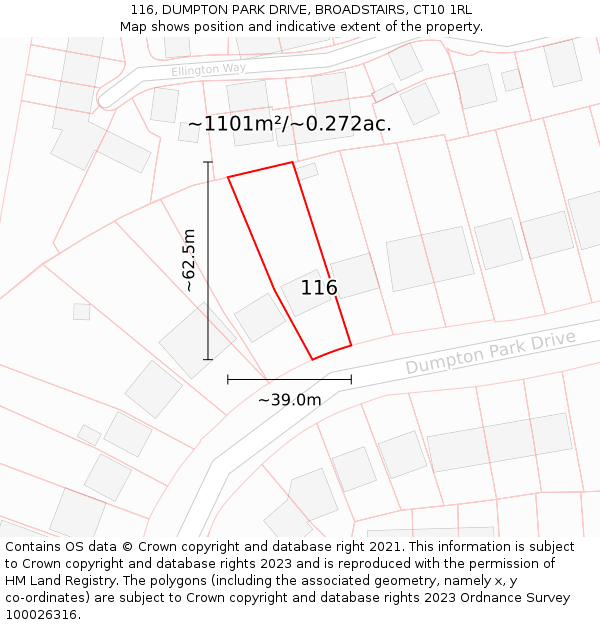 116, DUMPTON PARK DRIVE, BROADSTAIRS, CT10 1RL: Plot and title map