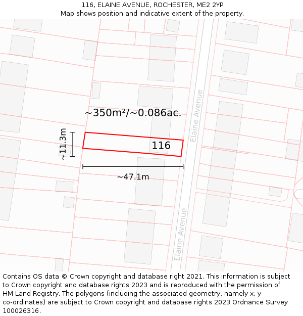 116, ELAINE AVENUE, ROCHESTER, ME2 2YP: Plot and title map