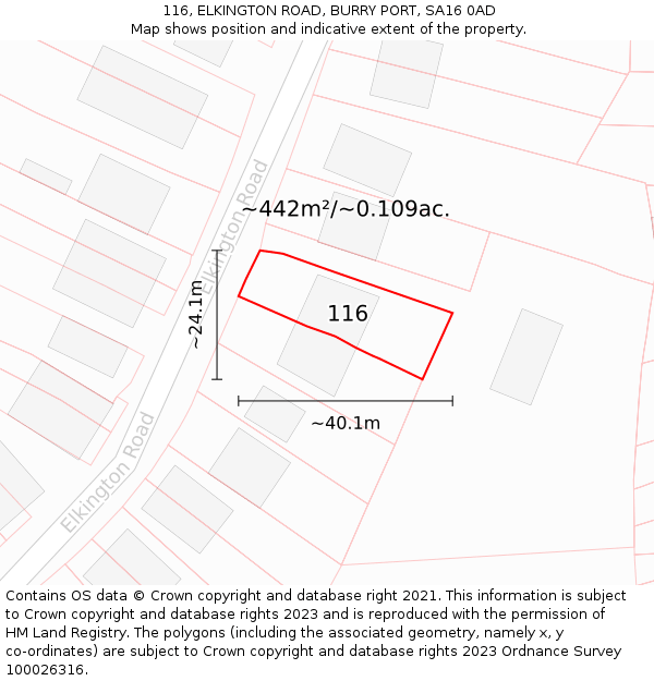 116, ELKINGTON ROAD, BURRY PORT, SA16 0AD: Plot and title map