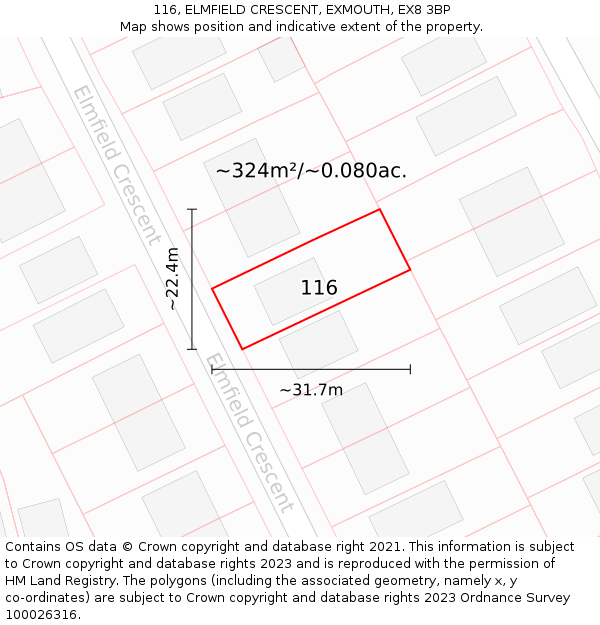 116, ELMFIELD CRESCENT, EXMOUTH, EX8 3BP: Plot and title map