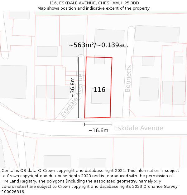 116, ESKDALE AVENUE, CHESHAM, HP5 3BD: Plot and title map