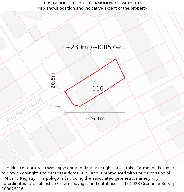 116, FAIRFIELD ROAD, HECKMONDWIKE, WF16 9NZ: Plot and title map