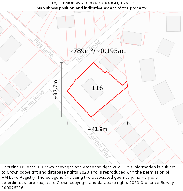 116, FERMOR WAY, CROWBOROUGH, TN6 3BJ: Plot and title map