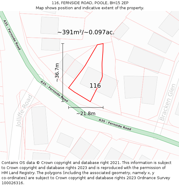 116, FERNSIDE ROAD, POOLE, BH15 2EP: Plot and title map