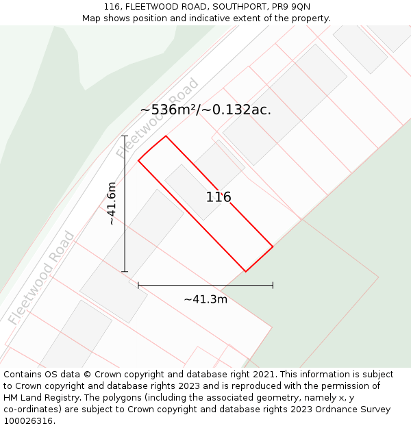 116, FLEETWOOD ROAD, SOUTHPORT, PR9 9QN: Plot and title map