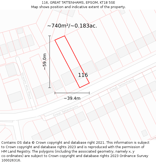 116, GREAT TATTENHAMS, EPSOM, KT18 5SE: Plot and title map