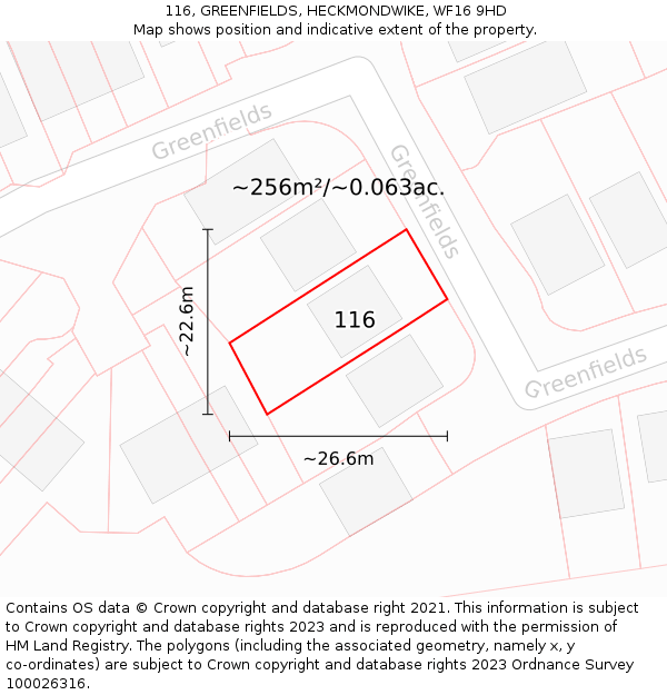 116, GREENFIELDS, HECKMONDWIKE, WF16 9HD: Plot and title map