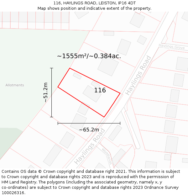 116, HAYLINGS ROAD, LEISTON, IP16 4DT: Plot and title map