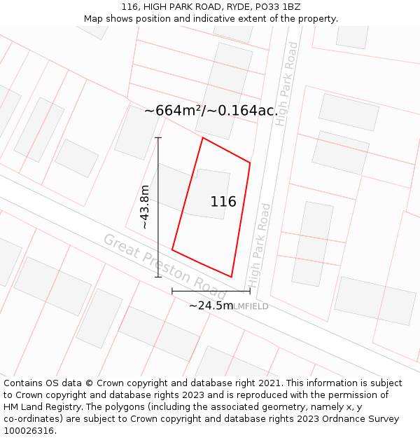 116, HIGH PARK ROAD, RYDE, PO33 1BZ: Plot and title map