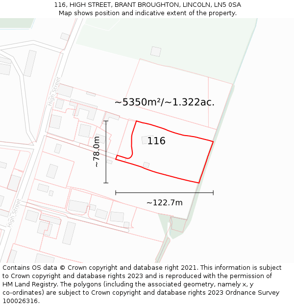 116, HIGH STREET, BRANT BROUGHTON, LINCOLN, LN5 0SA: Plot and title map
