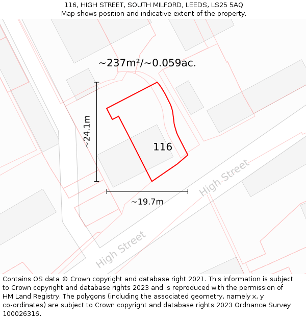116, HIGH STREET, SOUTH MILFORD, LEEDS, LS25 5AQ: Plot and title map