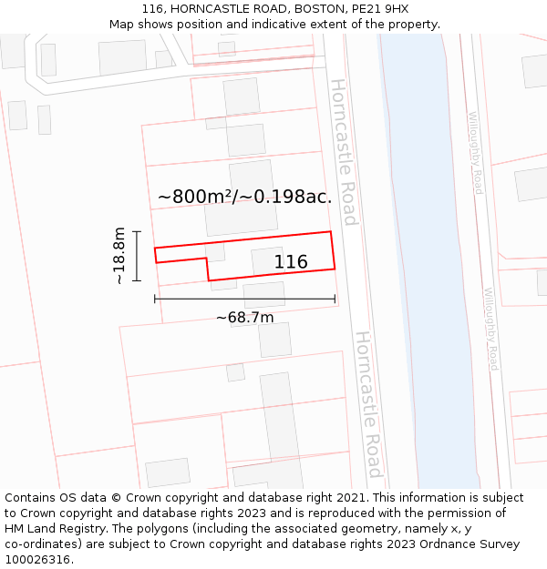 116, HORNCASTLE ROAD, BOSTON, PE21 9HX: Plot and title map