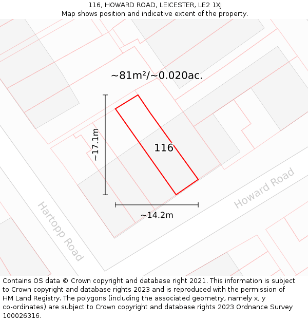 116, HOWARD ROAD, LEICESTER, LE2 1XJ: Plot and title map