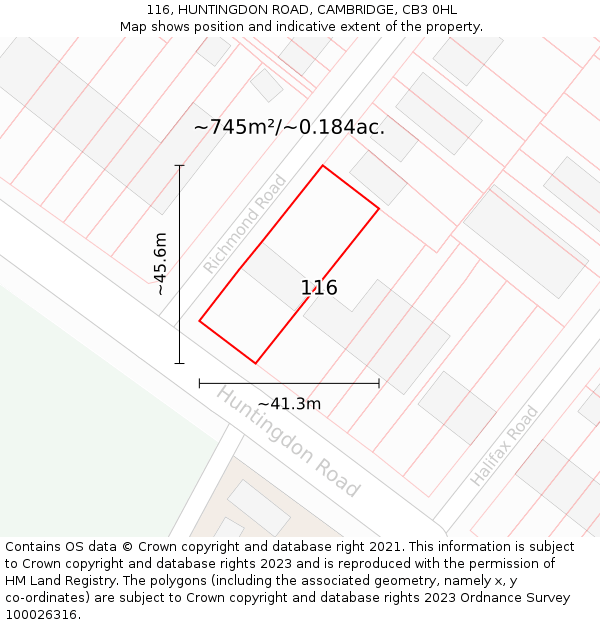 116, HUNTINGDON ROAD, CAMBRIDGE, CB3 0HL: Plot and title map