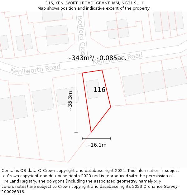 116, KENILWORTH ROAD, GRANTHAM, NG31 9UH: Plot and title map