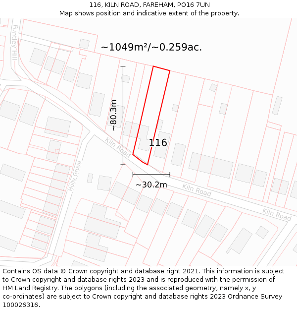 116, KILN ROAD, FAREHAM, PO16 7UN: Plot and title map