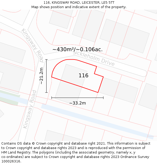 116, KINGSWAY ROAD, LEICESTER, LE5 5TT: Plot and title map
