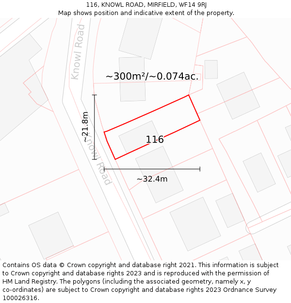 116, KNOWL ROAD, MIRFIELD, WF14 9RJ: Plot and title map