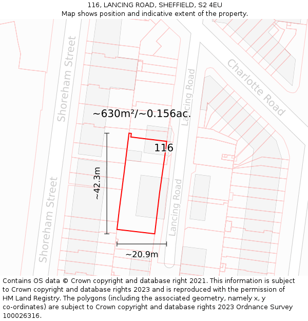 116, LANCING ROAD, SHEFFIELD, S2 4EU: Plot and title map