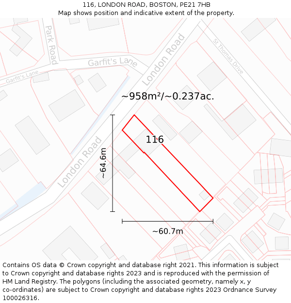 116, LONDON ROAD, BOSTON, PE21 7HB: Plot and title map