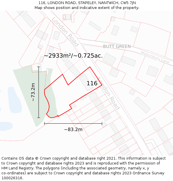 116, LONDON ROAD, STAPELEY, NANTWICH, CW5 7JN: Plot and title map