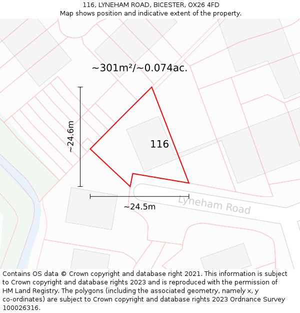 116, LYNEHAM ROAD, BICESTER, OX26 4FD: Plot and title map
