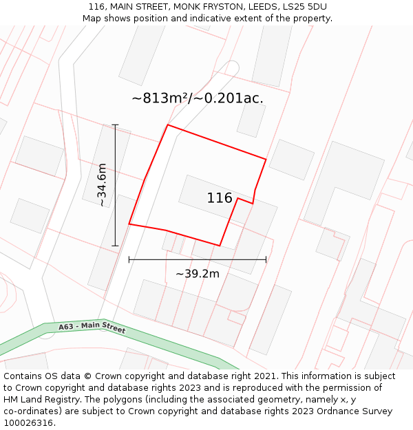 116, MAIN STREET, MONK FRYSTON, LEEDS, LS25 5DU: Plot and title map