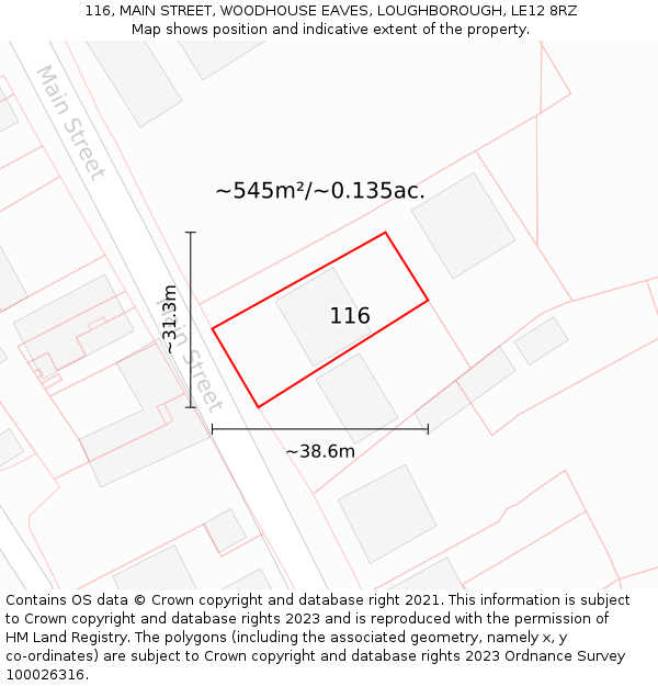 116, MAIN STREET, WOODHOUSE EAVES, LOUGHBOROUGH, LE12 8RZ: Plot and title map