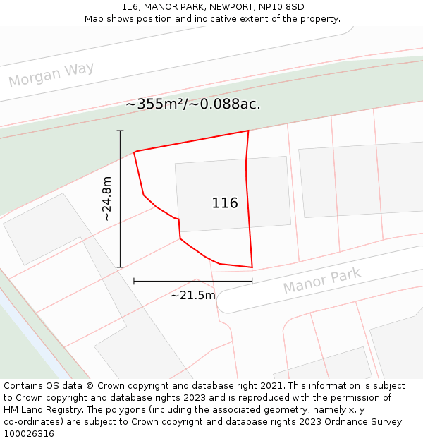 116, MANOR PARK, NEWPORT, NP10 8SD: Plot and title map