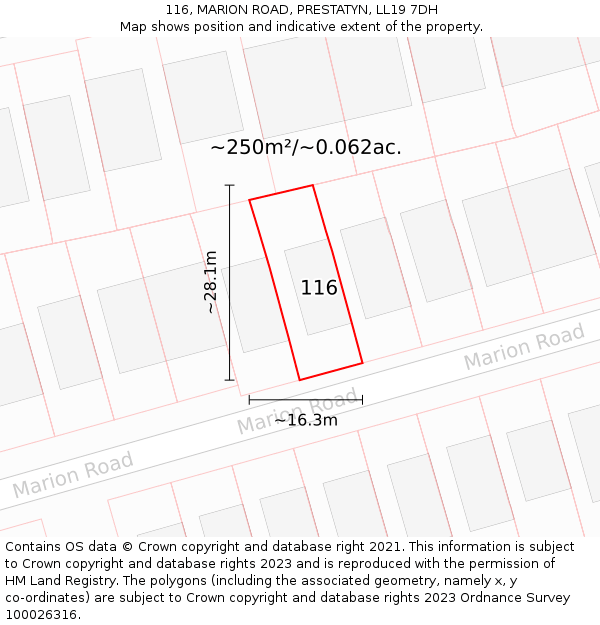 116, MARION ROAD, PRESTATYN, LL19 7DH: Plot and title map