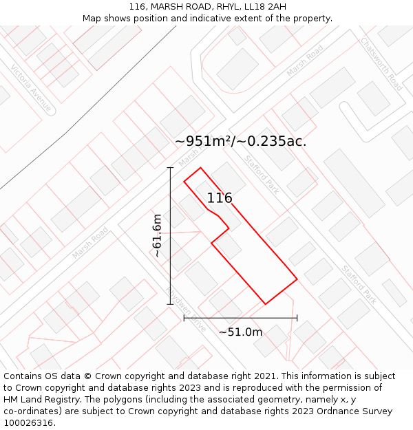 116, MARSH ROAD, RHYL, LL18 2AH: Plot and title map