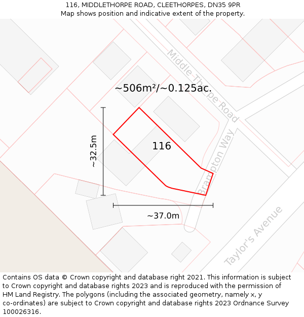 116, MIDDLETHORPE ROAD, CLEETHORPES, DN35 9PR: Plot and title map