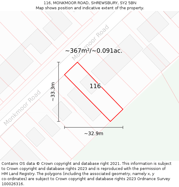 116, MONKMOOR ROAD, SHREWSBURY, SY2 5BN: Plot and title map