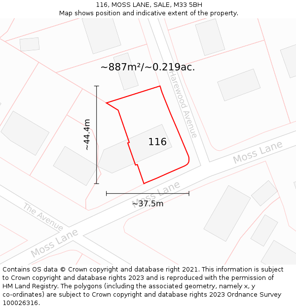 116, MOSS LANE, SALE, M33 5BH: Plot and title map