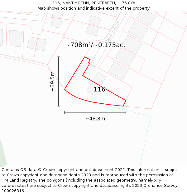 116, NANT Y FELIN, PENTRAETH, LL75 8YA: Plot and title map