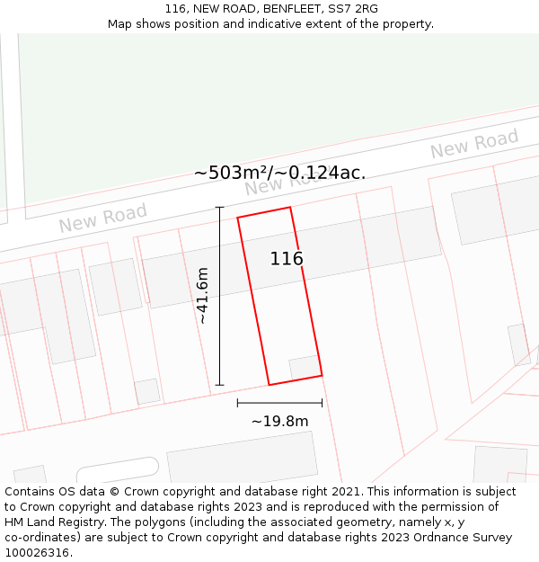 116, NEW ROAD, BENFLEET, SS7 2RG: Plot and title map