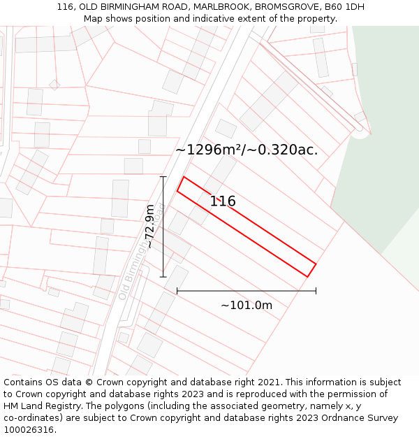 116, OLD BIRMINGHAM ROAD, MARLBROOK, BROMSGROVE, B60 1DH: Plot and title map