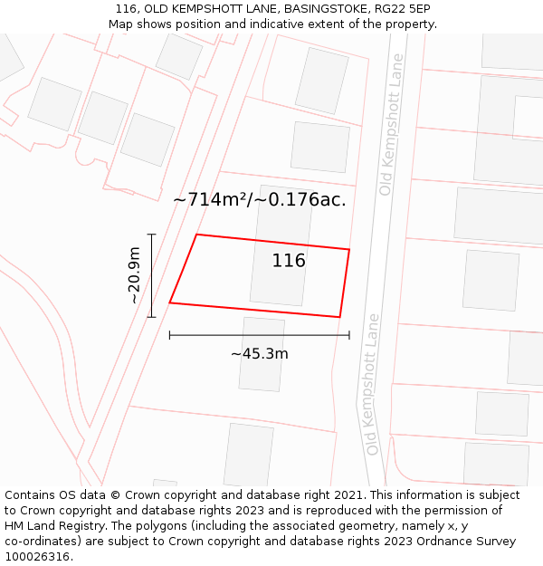 116, OLD KEMPSHOTT LANE, BASINGSTOKE, RG22 5EP: Plot and title map