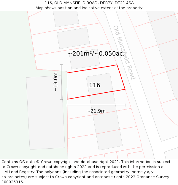 116, OLD MANSFIELD ROAD, DERBY, DE21 4SA: Plot and title map